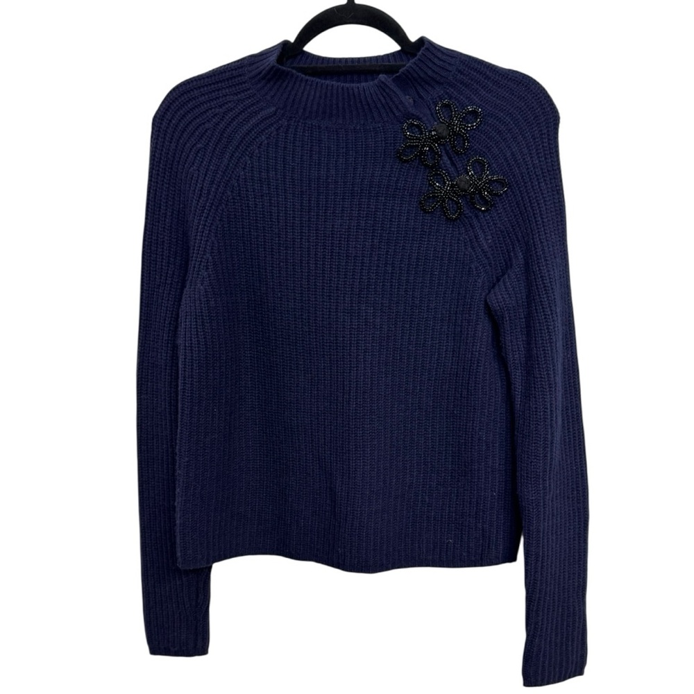 J. Crew Women’s Dark Blue Sweater with Black Detail Size S